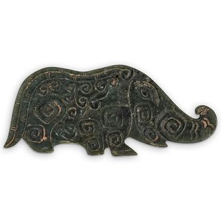 Chinese Carved Jade Elephant Plaque Pendant Pectoral Amulet