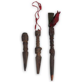 (3 Pc) Sino Tibetan Wood Phurba Daggers Grouping Set