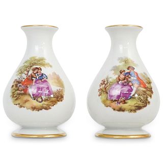 (2 Pc) Vintage Limoges Fragonard Signed Porcelain Vases