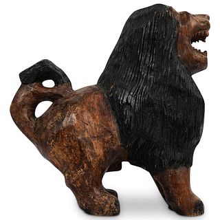 Hand Carved Wood Lion Statue