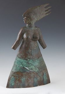 Jesus Tellosa (1936-2012, Mexican), "Figure of a Standing Woman," 2000, patinated bronze, #4/6, signed, numbered and dated verso, H.- 17 1/4 in., W.- 