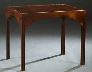 Mid-Century Modern Carved Pine Side Table, 20th c., the inset top over a curved skirt, on reeded square legs, H.- 26 3/4 in., W.- 32 in., D.- 24 in.