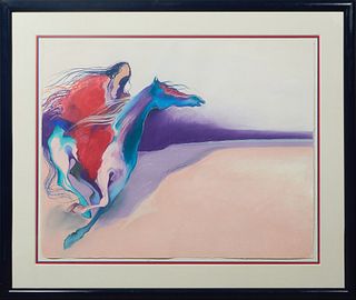 Bonny Youdim (American), "Arabian Horse," 20th c., pastel on paper, signed mid center, framed, H.- 33 1/2 in., W.- 42 in., Framed H.- 47 1/4 in., W.- 