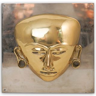 Mayan Style Figural Brass Mask