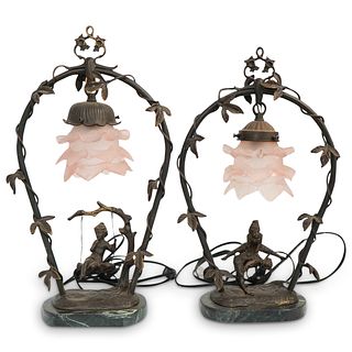(2 Pc) Pair of Art Nouveau Lamps Andrea by Sadek