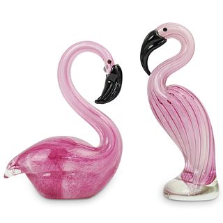 (2 Pc) Mid Century Murano Art Glass Flamingo Figurines