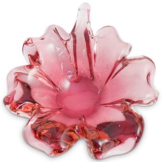 Murano Rose Pink Glass Candy Dish Bowl