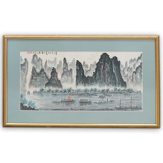 Antique Chinese Landscape Framed Watercolor