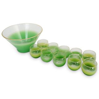 (11 Pcs) Vintage Blendo Glass Lime Green Punch Set