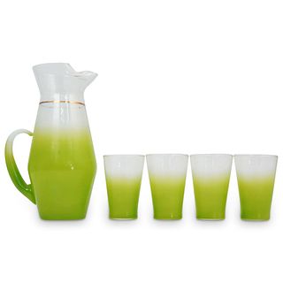 (5 Pcs) Mid Century Blendo Glass Green Lemonade Set