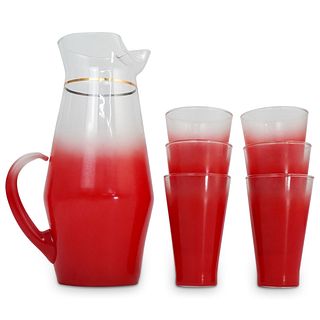 (5 Pcs) Mid Century Blendo Red Glassware Set