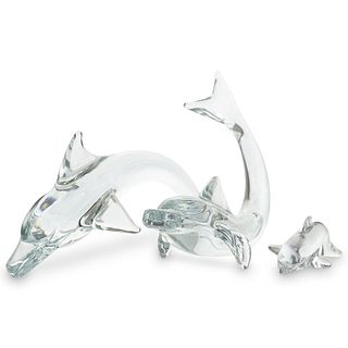 (3 Pc) Daum Crystal Dolphin Sculptures