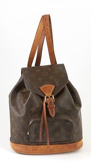 Louis Vuitton Brown Monogram Coated Canvas MM Montsouris Back Pack, with golden brass hardware and adjustable vachetta leather straps, accents and bot
