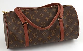 Louis Vuitton Brown Monogram Coated Canvas 30 Papillon Shoulder Bag, the double coated canvas straps with brass hardware, the zipper opening to brown 