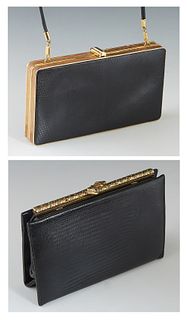 Two Vintage Handbags, the first a "Original by Caprice" with faux black snake skin and an intertwined gold snake clasp, the interior lined in black si