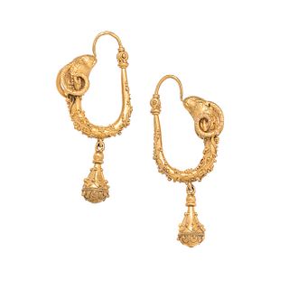 ARCHAEOLOGICAL REVIVAL, YELLOW GOLD EARRINGS