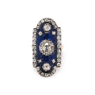 ANTIQUE, DIAMOND AND BLUE GLASS RING