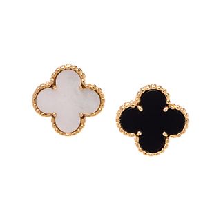 VAN CLEEF & ARPELS, MOTHER-OF-PEARL AND ONYX 'ALHAMBRA' EARCLIPS