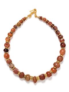 JEAN MAHIE, YELLOW GOLD AND ANCIENT CARNELIAN BEAD NECKLACE