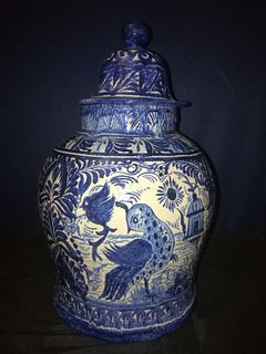 Blue and White Vase with Lid 