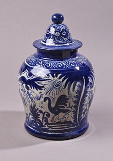 White and Blue Vase with Lid 