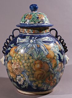 Large Rounded Vase with Lid and Ribbon Handles