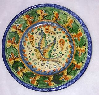 Green Round Dish with Bird