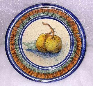 Round Plate with Fruit and Red Border 
