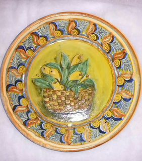 Fruit Basket Yellow Background Round Plate