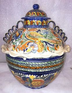 Large Round Vase with Ribbon Handles