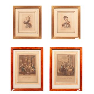 Lote de 4 litografías. Consta de: 2 retratos de damas. 17 x 12 cm c/u, La Partie de Wisch. A.P.D.R. 34 x 23 cm Otras.