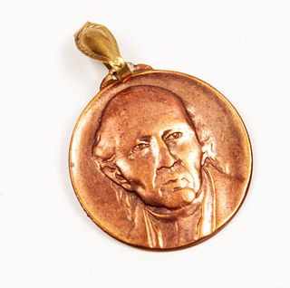 Medalla de la Cervecería Moctezuma, Orizaba. En cobre con relieve de Miguel Hidalgo y listón tricolor en textil. En estuche.