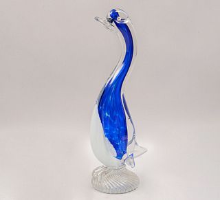 Pato. Italia, siglo XX. Elaborados en cristal de murano. Diseño orgánico. 48 cm de altura.