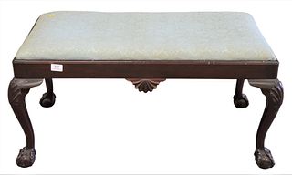 Potthast Furniture Chippendale Style Bench, having upholstered top and ball and claw feet, height 17 1/2 inches, length 33 1/2 inches, top 18" x 35 1/