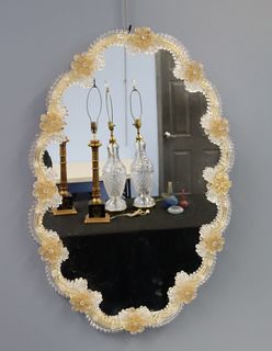 Venetian Glass Mirror With Gold Flowers