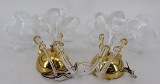 Pair of Venetian Glass Sconces With Flowers