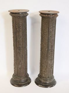 Antique Pair Of Ornate Cast Iron Pedestal Stands