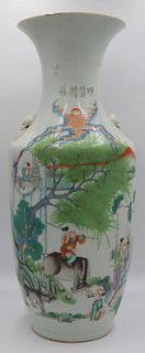 Large Chinese Enamel Decorated Rouleau Vase.