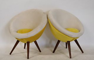 Midcentury MCM Pair Of Upholstered Bucket Chairs