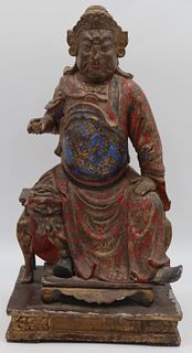 Polychrome and Gilt Decorated Carved Warrior.