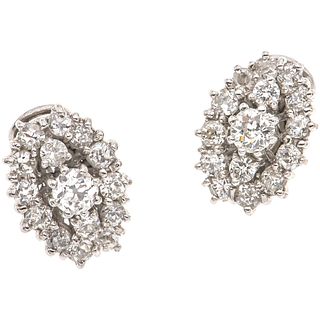 PAIR OF EARRINGS WITH DIAMONDS IN PALLADIUM SILVER 2 Antique cut diamonds~0.68 ct Clarity: SI2-I1, 28 Antique cut diamonds~1.96ct