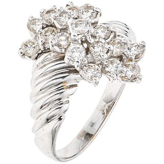 RING WITH DIAMONDS IN 14K WHITE GOLD 17 Brilliant cut diamonds ~1.0 ct  Weight: 5.5 g. Size: 9