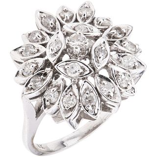 RING WITH DIAMONDS IN 14K WHITE GOLD 21 8x8 and brilliant cut diamonds ~0.55 ct. Weight: 6.1 g. Size: 6