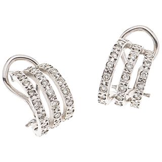 PAIR OF EARRINGS WITH DIAMONDS IN 14K WHITE GOLD 60 Brilliant cut diamonds ~0.60 ct. Weight: 6.3 g