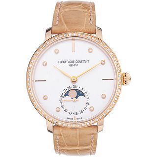 FREDERIQUE CONSTANT SLIMLINE MOONPHASE LADY WATCH WITH DIAMONDS IN PLATE REF. FC-703X3S/SD4/6  Movement: automatic