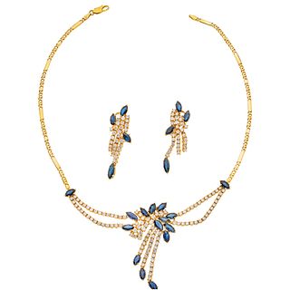 SET OF CHOKER AND PAIR OF EARRIGNS WITH SAPPHIRES AND DIAMONDS IN 18K AND 14K YELLOW GOLD  23 sapphires and 163 diamonds