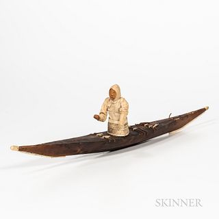 Greenland Eskimo Model Kayak with Figure