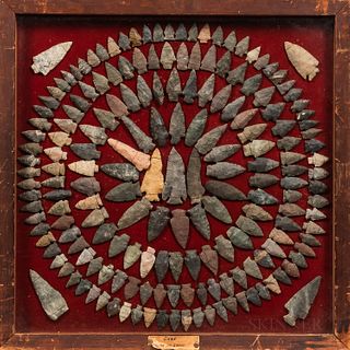 Collection of Prehistoric Stone Arrowheads, Spear Heads, and Two Axes