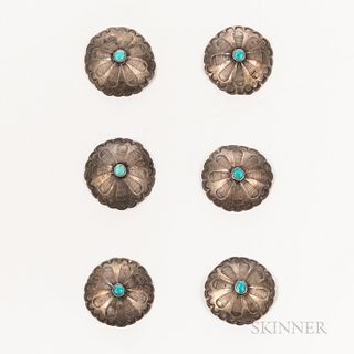 Six Navajo Silver and Turquoise Buttons