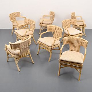 8 McGuire Rattan Arm Chairs, Paige Rense Noland Estate